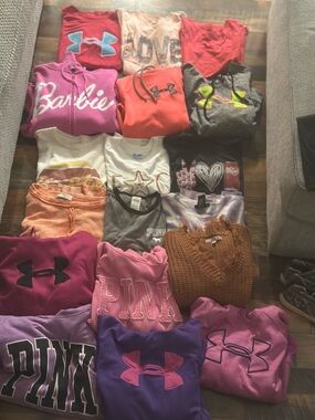 Women’s lot 8 hoodies, 10 shirts all size xs-lg.